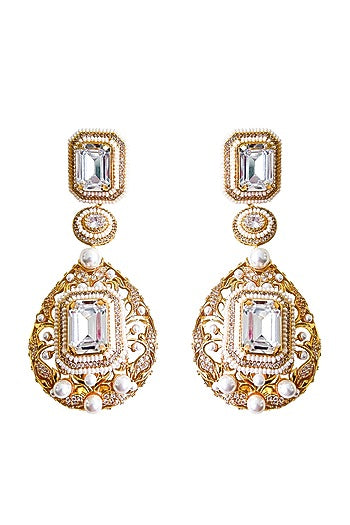 Gold Plated Swarovski Pearl Dangler Earrings