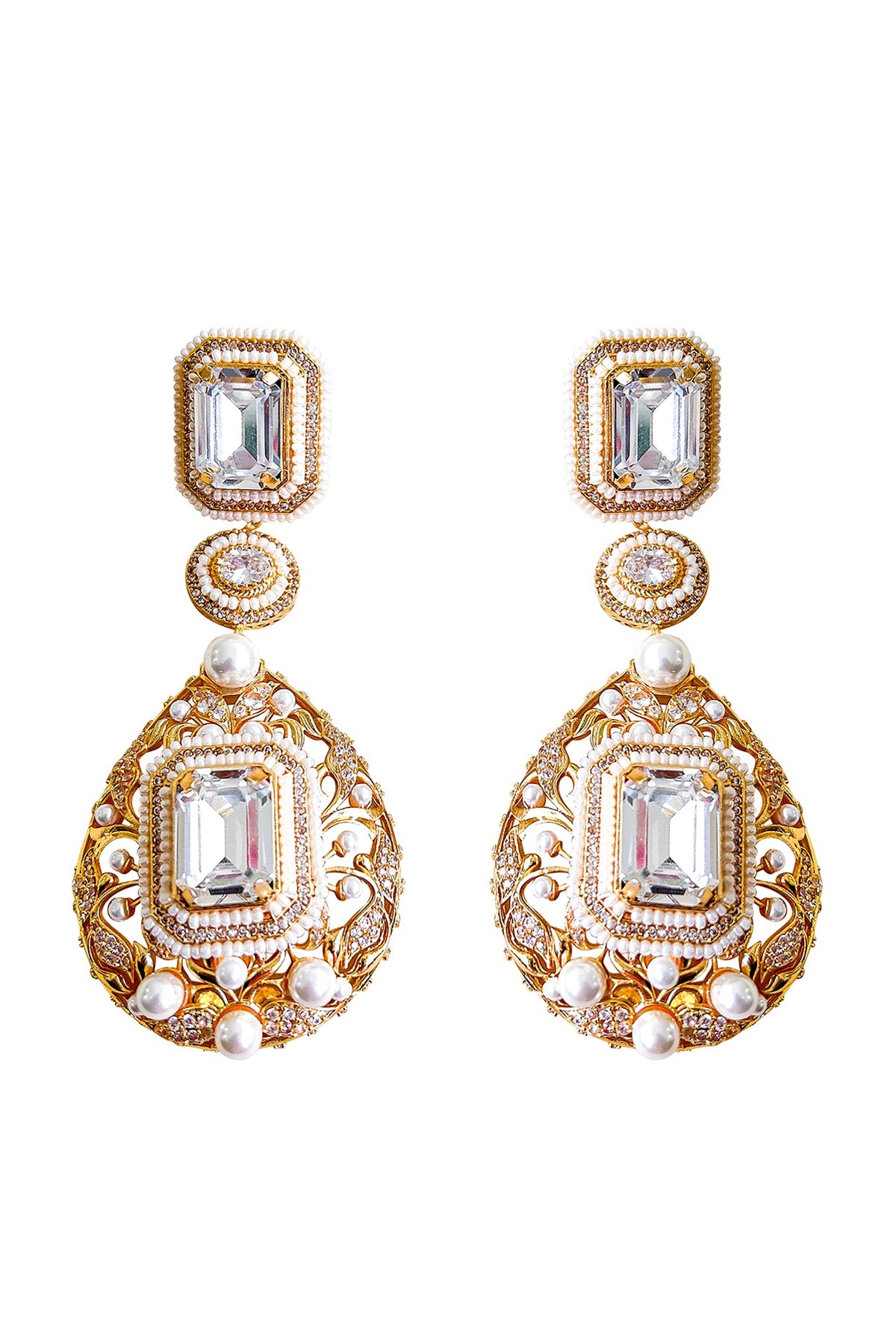 Gold Plated Swarovski Pearl Dangler Earrings