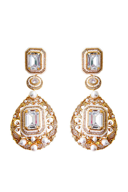 Gold Plated Swarovski Pearl Dangler Earrings