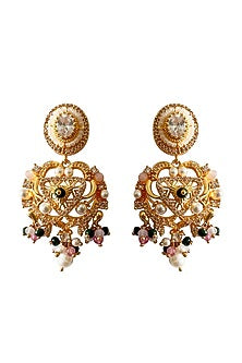 Gold Finish Swarovski Pearl Dangler Earrings