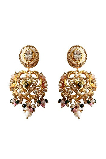 Gold Finish Swarovski Pearl Dangler Earrings