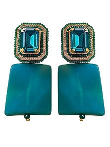 Gold Finish Turquoise Swarovski Crystal Dangler Earrings