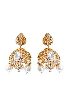 Gold Finish Swaroski Pearl Dangler Earrings