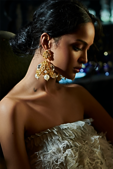 Gold Finish Swaroski Pearl Dangler Earrings