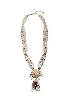 Gold Finish Multi-Colored Beaded Long Necklace