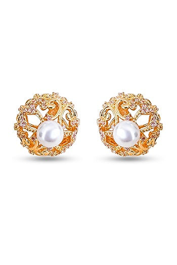 Gold Finish Shell Pearl Earrings
