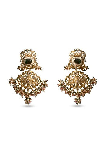Gold Finish Semi-Precious Stone Earrings