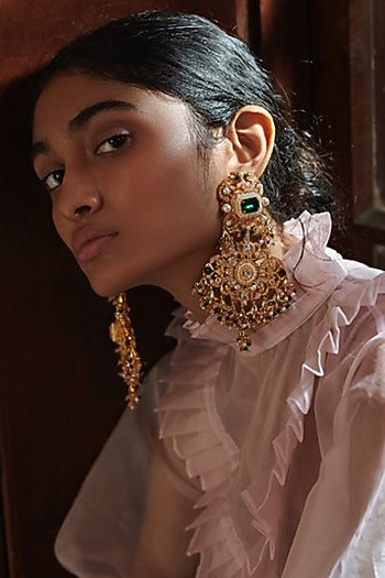 Gold Finish Semi-Precious Stone Earrings