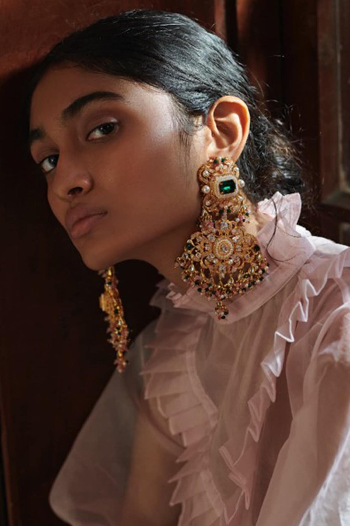 Gold Finish Semi-Precious Stone Earrings