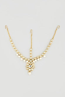 Gold Finish Kundan Polki & Pearl Handcrafted Mathapatti
