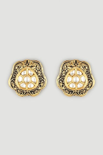 Two Tone Finish Handcrafted Floral Stud Earrings