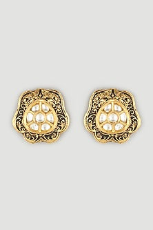 Two Tone Finish Handcrafted Floral Stud Earrings