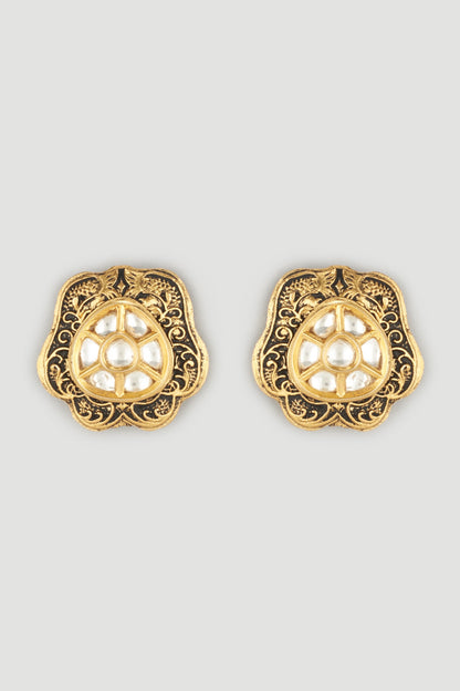 Two Tone Finish Handcrafted Floral Stud Earrings