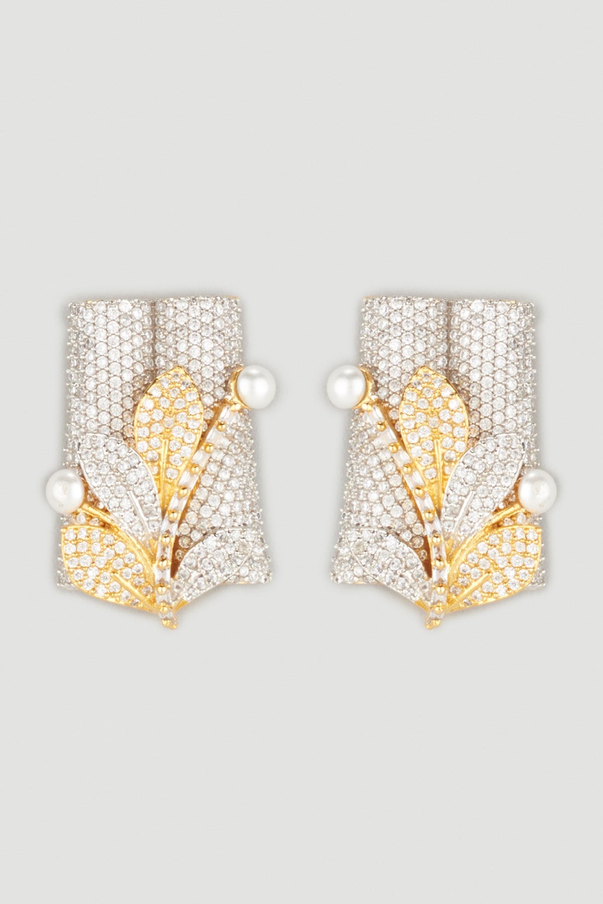Two Tone Finish Zircon Stud Earrings