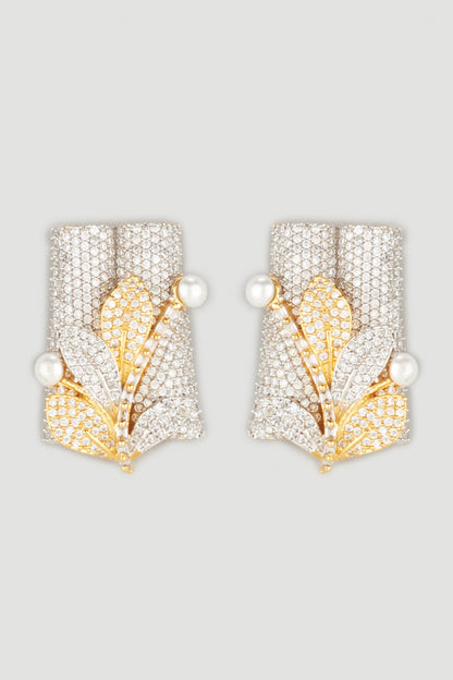 Two Tone Finish Zircon Stud Earrings