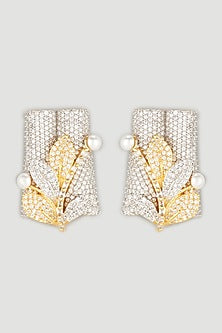 Two Tone Finish Zircon Stud Earrings