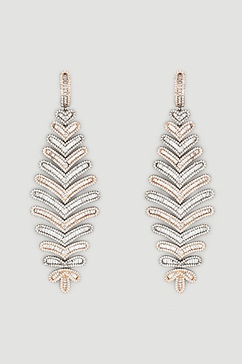 Two Tone Finish Earrings With Faux Diamonds