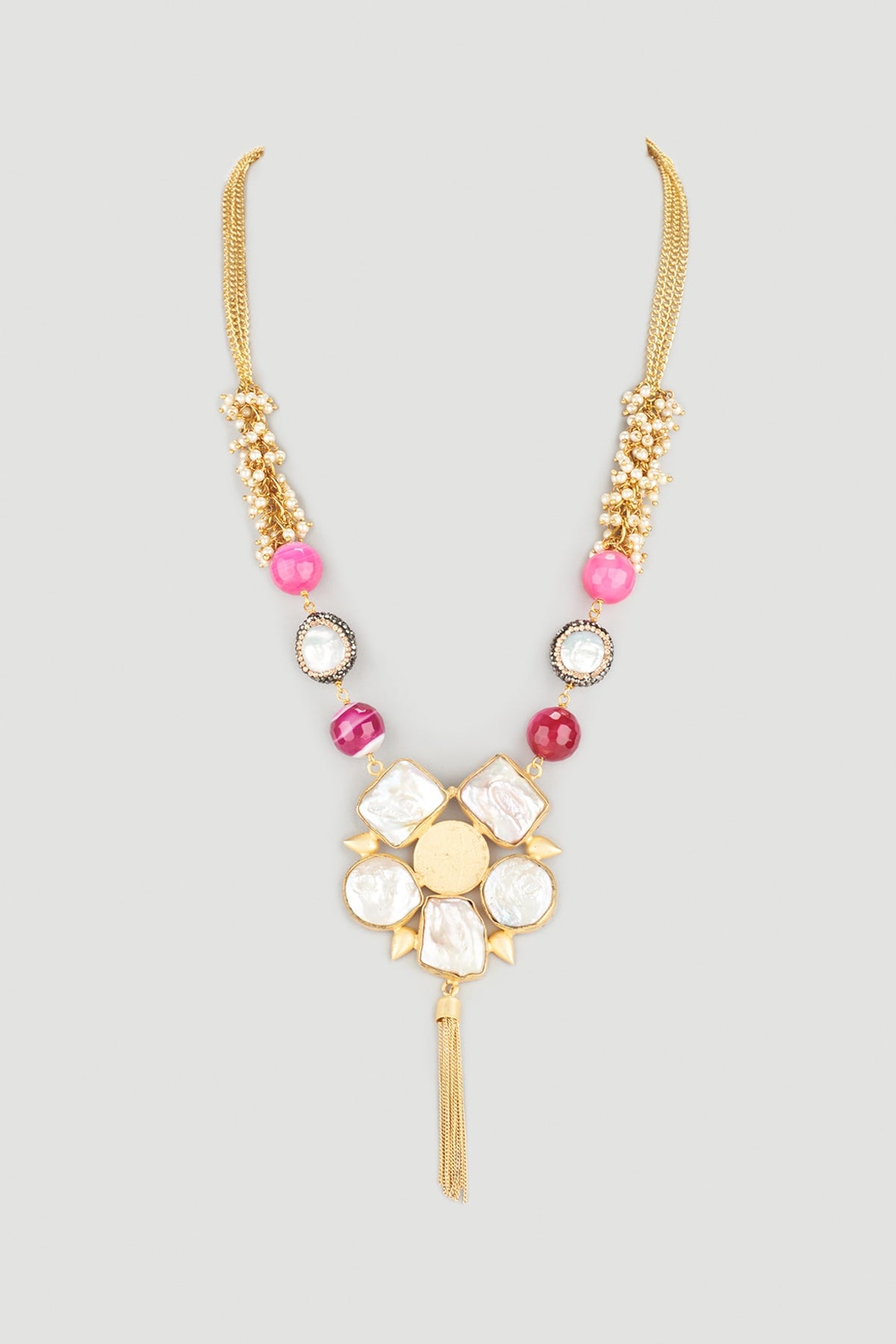 Gold Finish Zircon Long Mala Necklace