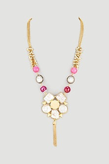 Gold Finish Zircon Long Mala Necklace