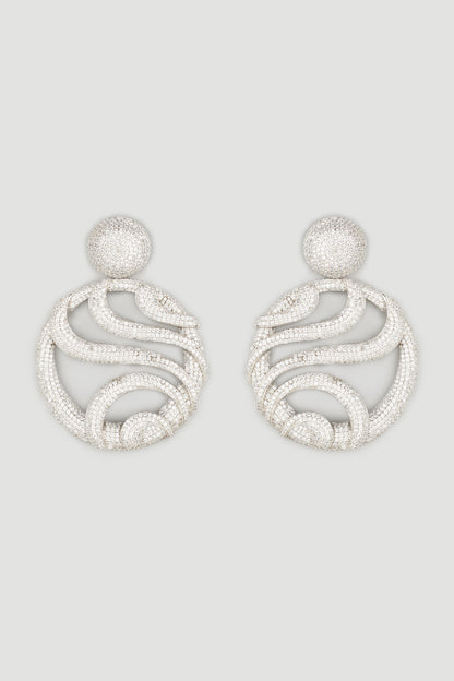White Finish Zircons Dangler Earrings