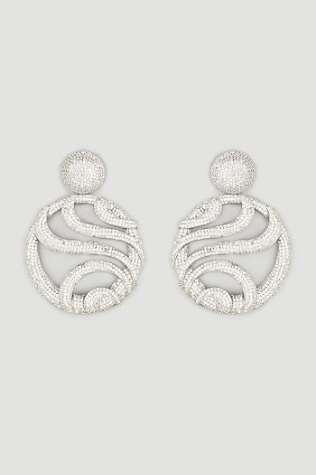White Finish Zircons Dangler Earrings