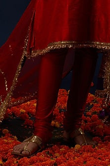 Red Raw Silk Gota & Kundan Embroidered Kurta Set