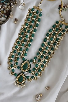 Gold Finish Green Kundan Layered Necklace