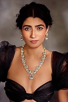 Gold Finish Kundan Polki Necklace Set