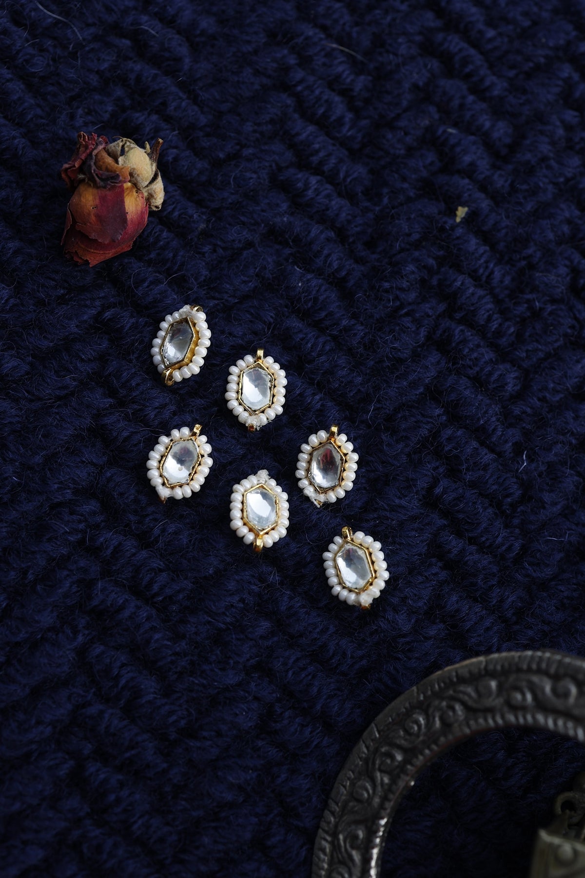 Gold Finish Kundan Braid Pins (Set of 6)