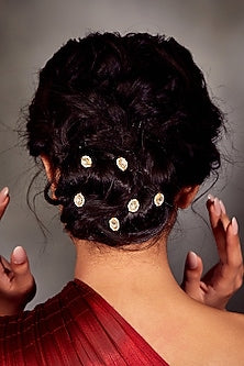 Gold Finish Kundan Braid Pins (Set of 6)