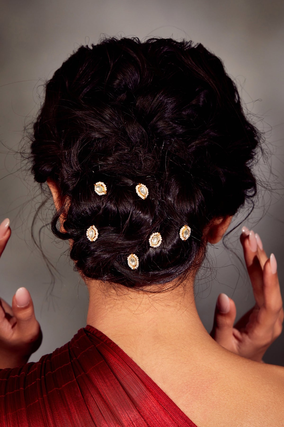 Gold Finish Kundan Braid Pins (Set of 6)
