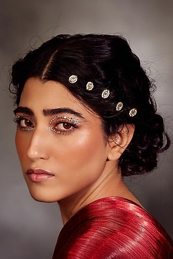Gold Finish Kundan Braid Pins (Set of 6)