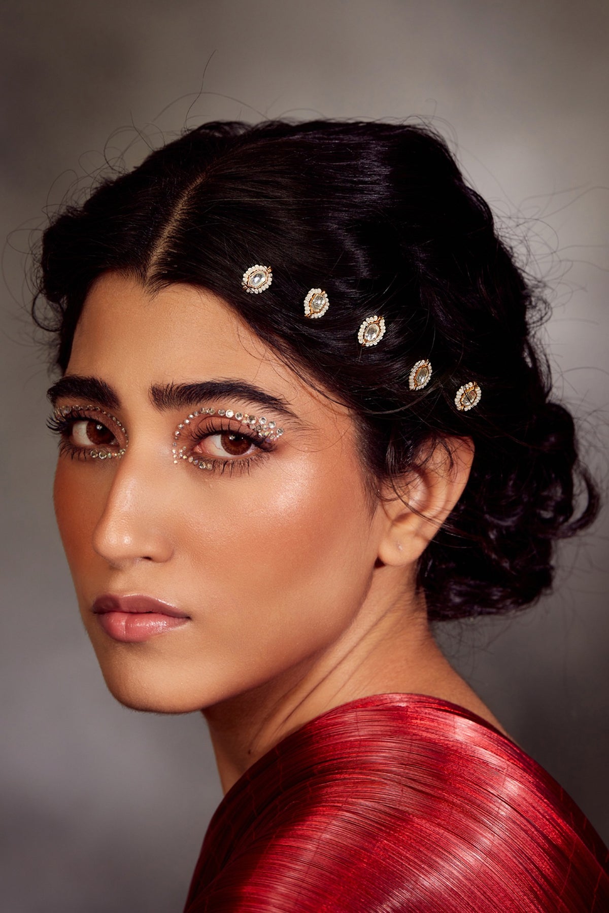 Gold Finish Kundan Braid Pins (Set of 6)