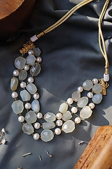 Gold Finish Mint Stone Choker Necklace