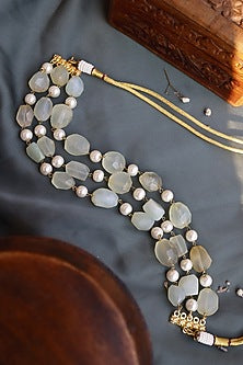 Gold Finish Mint Stone Choker Necklace