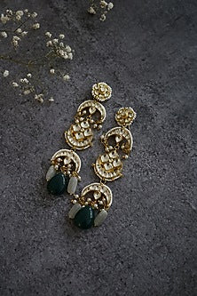 Gold Finish Mint Green Kundan Earrings