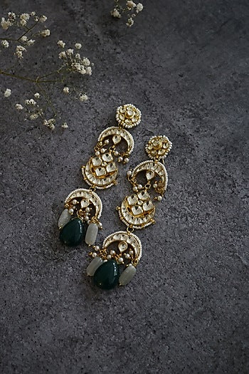 Gold Finish Mint Green Kundan Earrings