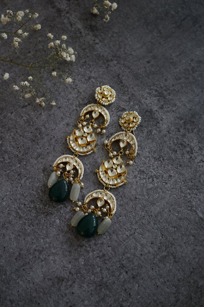 Gold Finish Mint Green Kundan Earrings
