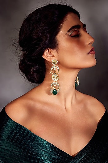 Gold Finish Mint Green Kundan Earrings