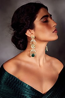 Gold Finish Mint Green Kundan Earrings