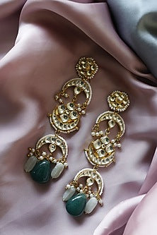 Gold Finish Mint Green Kundan Earrings