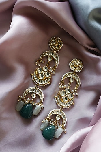 Gold Finish Mint Green Kundan Earrings