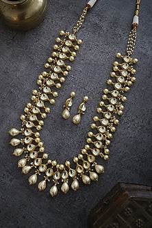 Gold Finish Kundan Long Necklace Set