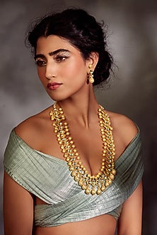 Gold Finish Kundan Long Necklace Set