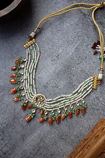 Gold Finish Kundan & Pearl Choker Necklace