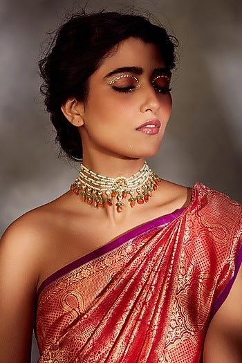 Gold Finish Kundan & Pearl Choker Necklace