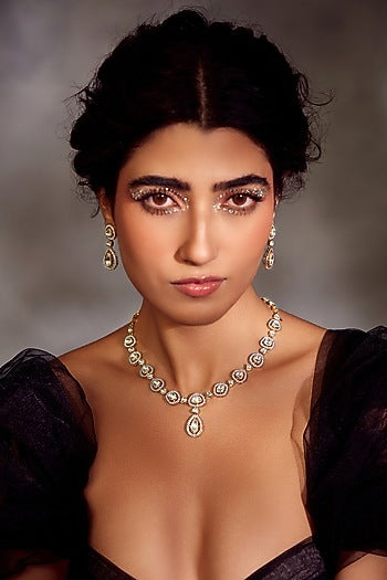 Gold Finish Victorian Polki Necklace Set