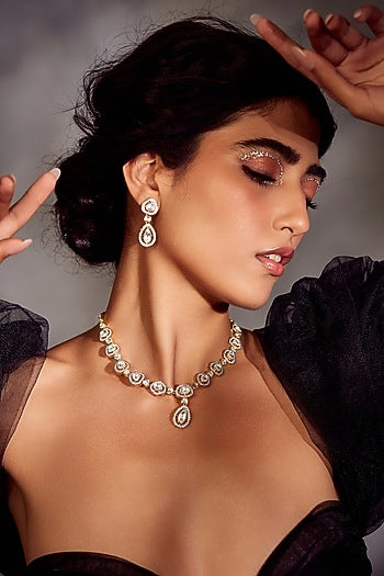 Gold Finish Victorian Polki Necklace Set