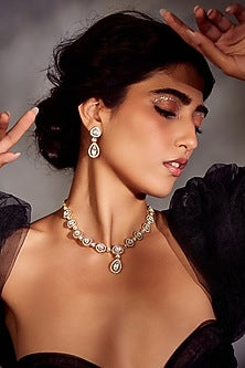 Gold Finish Victorian Polki Necklace Set
