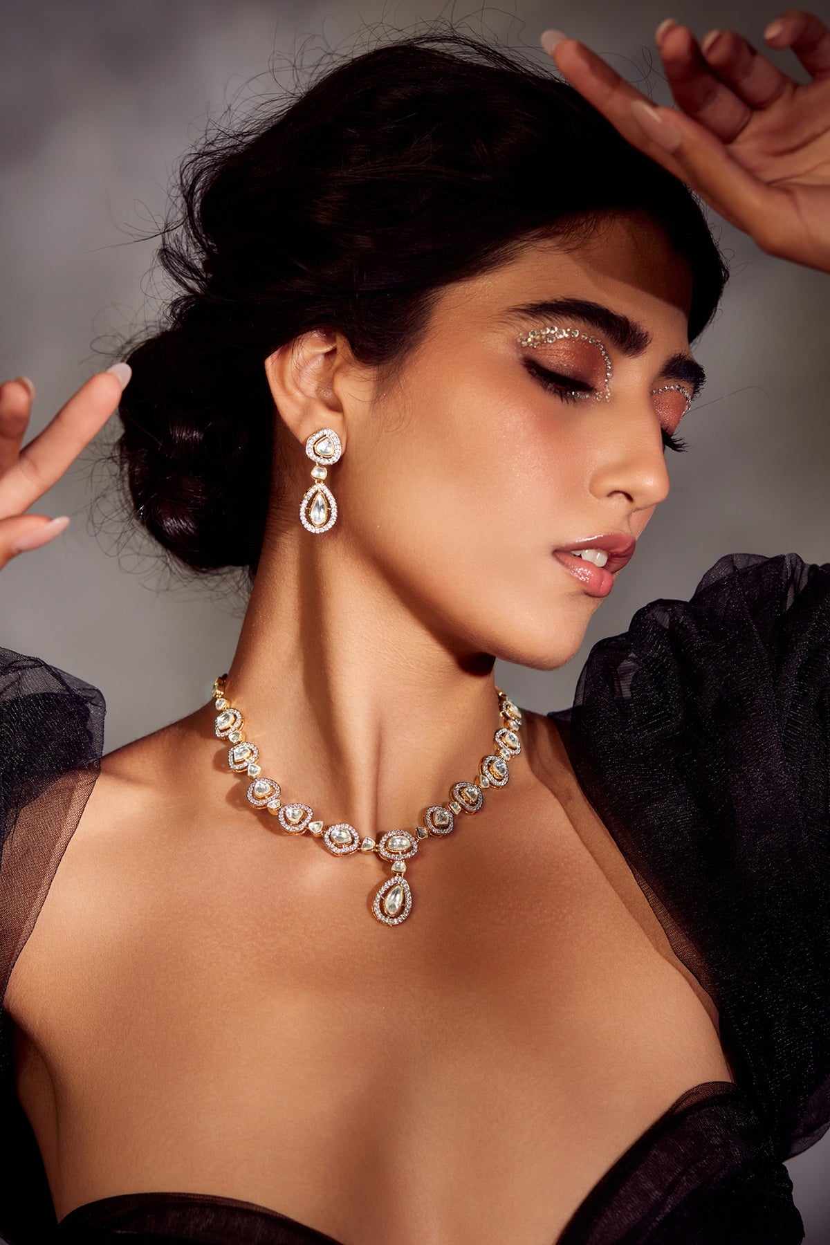 Gold Finish Victorian Polki Necklace Set